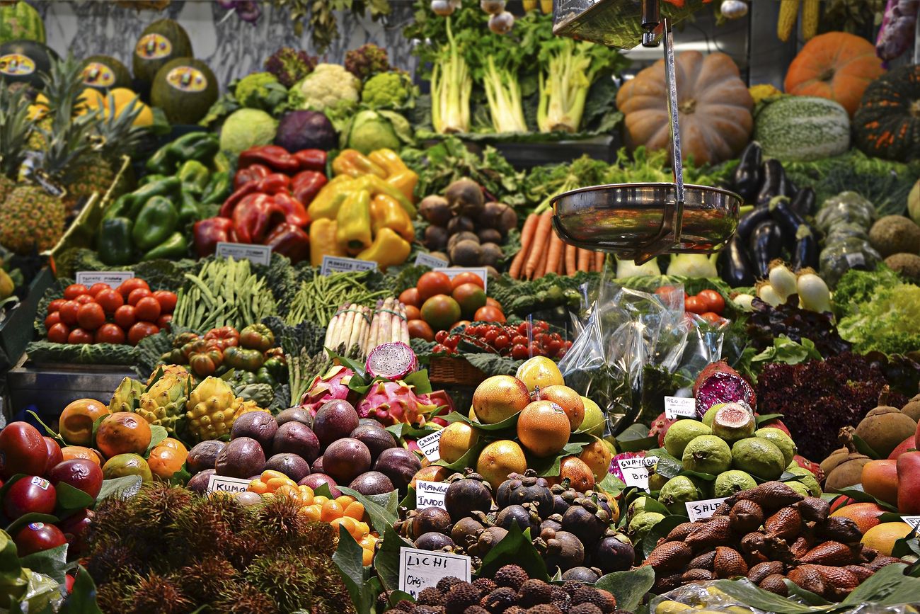 Colorful fruit and vegetables on a market